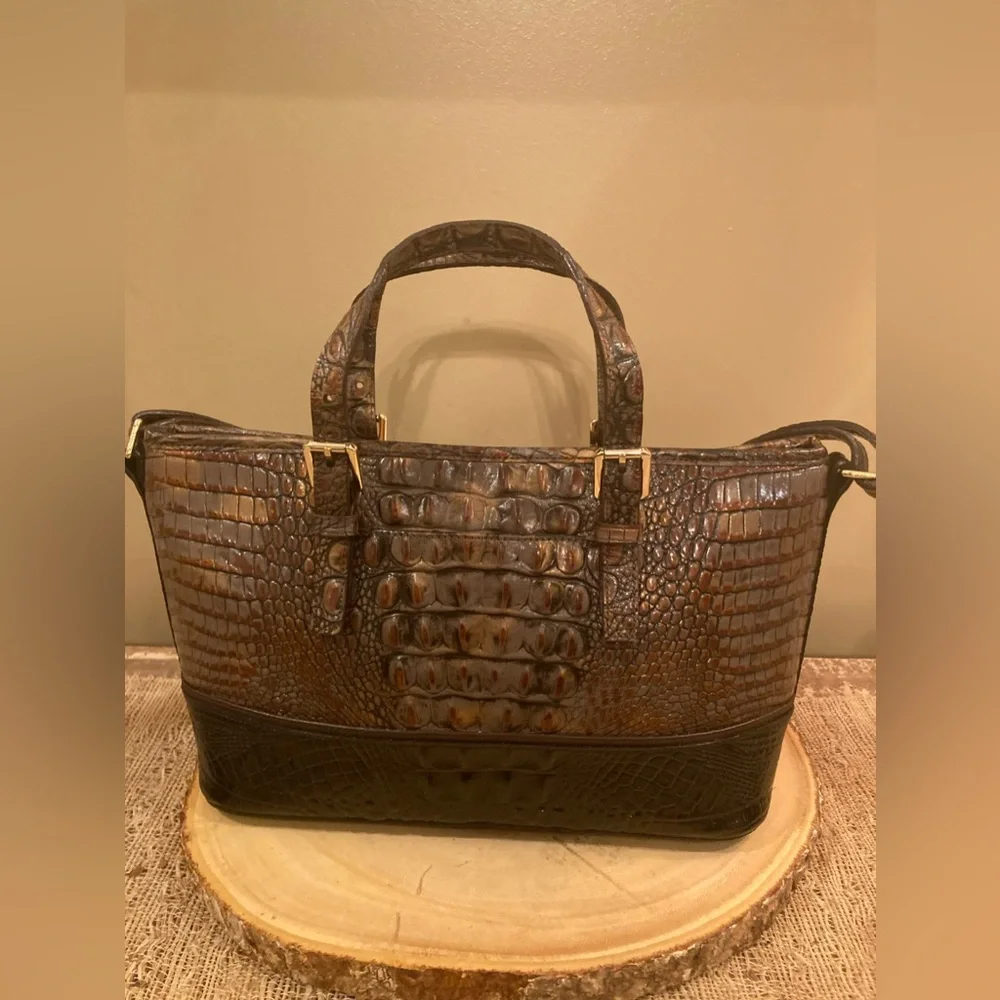 BRAHMIN MINI ASHER 2 Tone Melbourne LEATHER SATCHEL CROSSBODY‎ BAG Tassel Purse